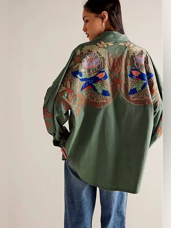 Free People Tops - Free People We The Free Take Flight Embroidered Shirt